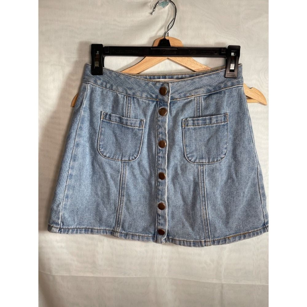 Melville Light Wash Denim Button-Front Mini‎ Skirt With Pockets Size 26